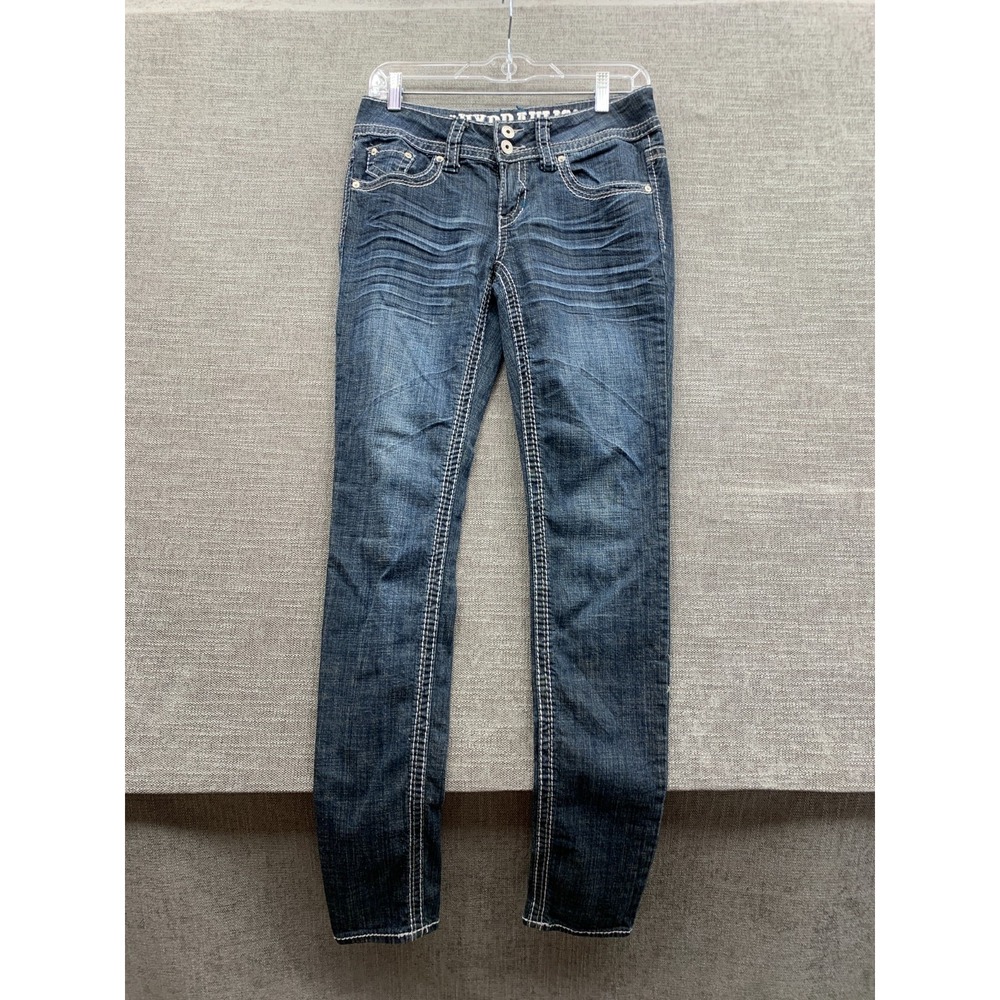 Hydraulic Jeans Womens 7/8 Blue Whiskered Denim Stretch Low Rise Skinny Leg